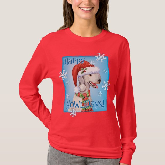 Happy Howlidays Bedlington Terrier T-Shirt (Frente)