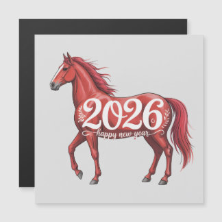 Happy New Year 2026 Card Red Horse Illustration