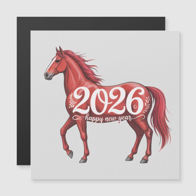 Happy New Year 2026 Card Red Horse Illustration (Frente/Verso)