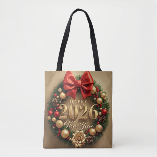 happy new year 2026 classic wreath tote bag (Frente)