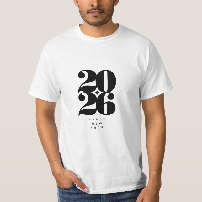 Happy New Year 2026 Typography Logo Design T-Shirt (Frente)