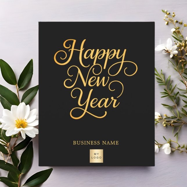 Happy New Year black gold business logo card (Criador carregado)