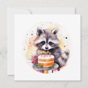 Happy Raccoon com bolo de aniversário