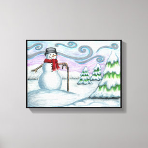 Happy Snowman Winter Wonderland Canvas
