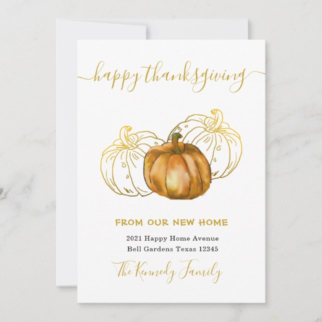 Happy Thanksgiving Gold Pumpkin New Home Address (Frente)