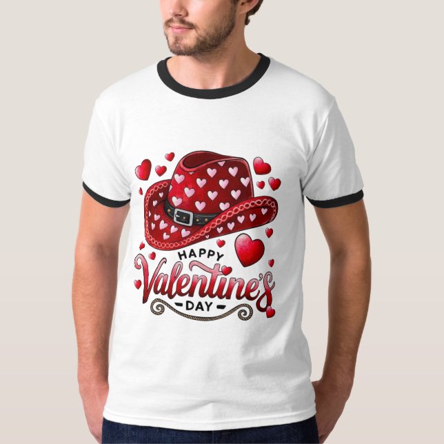 Happy Valentine’s Day Cowboy Hat T-Shirt 👕 (Frente)