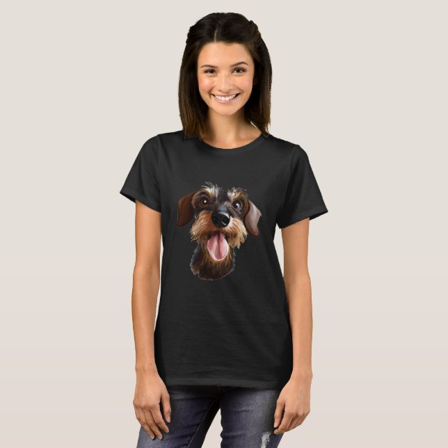 Happy Wirehaired Dachshund T-Shirt (Frente Completa)