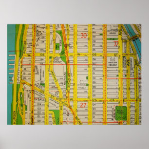 Harlem, poster do mapa do vintage de Manhattan