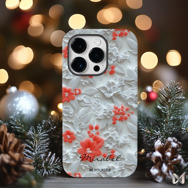 Harmonia Floral Em Relevo Coral e Branco (Criador carregado)