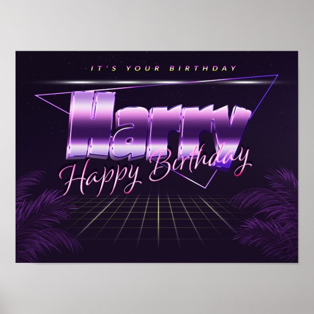 Harry Name Vorname lila retro Poster Geburtstag (Frente)
