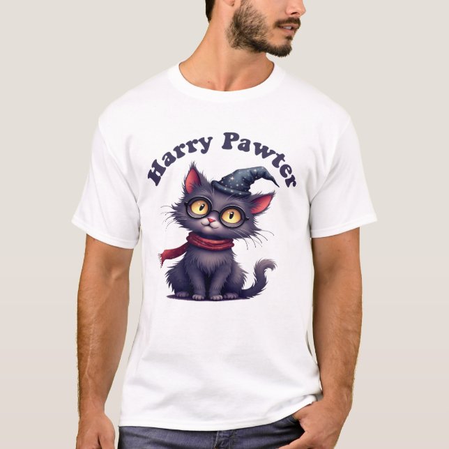 Harry Pawter Magic Cat T-Shirt - Gato Engraçado (Frente)