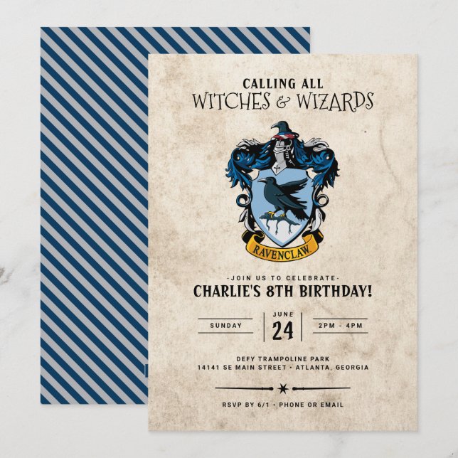 Harry Potter Birthday | Convite Ravenclaw (Frente/Verso)