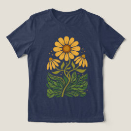 Harvest Gold Retro Botânico Tri‑Blend Camiseta Fem