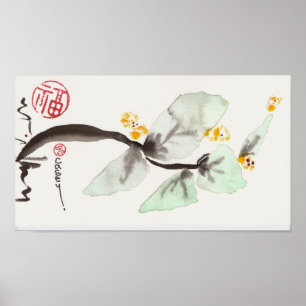 Haste frondosa da flor que curva o impressão