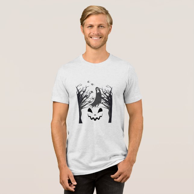 Haunted Forest Ghost Silhouette T-Shirt | Dark Min (Frente Completa)
