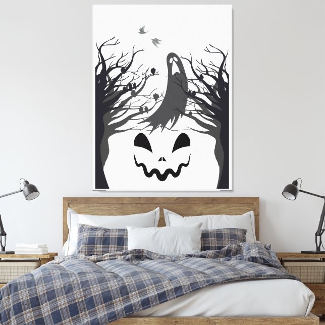 Haunted Forest Ghost Stretched Canvas – Dark & Spo (Insitu(Quarto))