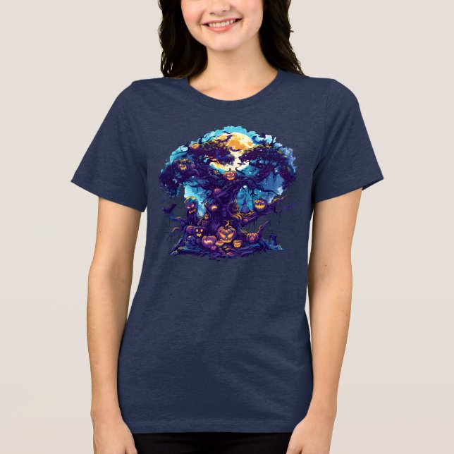 Haunted Pumpkin Tree Halloween T-Shirt (Frente)