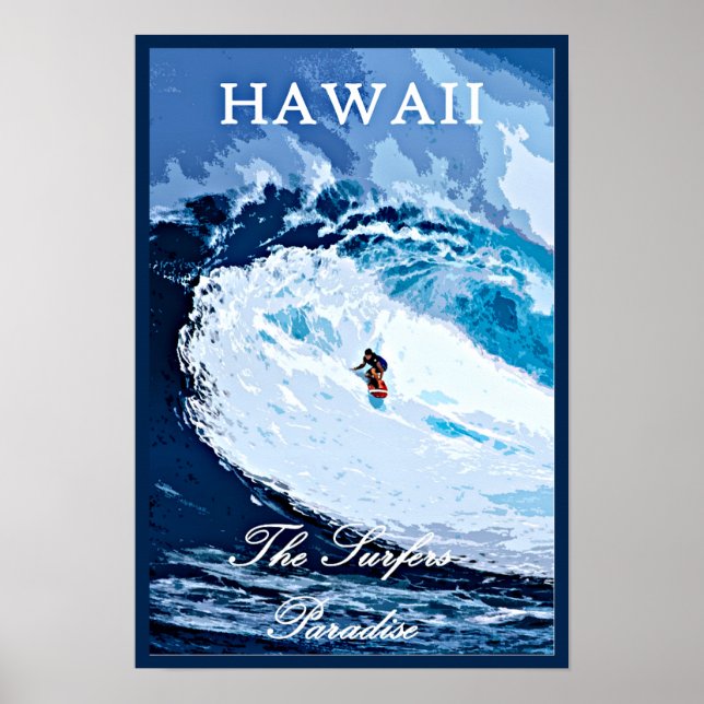 Havaí, Surfers Paraíso, poster de viagens vintage (Frente)