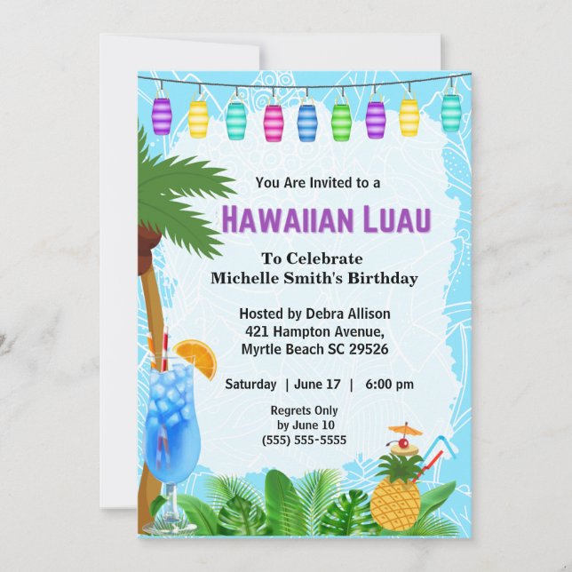 Havaiano Luau - Convite de Aniversário (Frente)