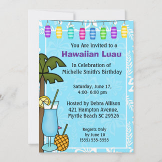 Havaiano Luau - Convite de Aniversário