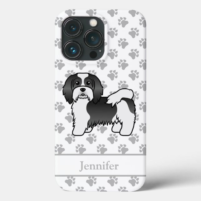 Havanês Preto e Branco Cachorro de Desenho Animado (Verso)
