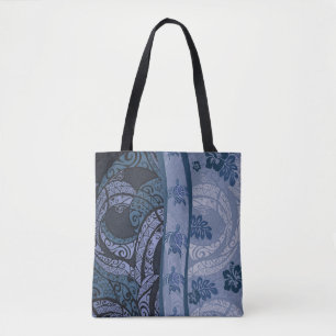 Hawaiian Blue Tapa Honu Tote Bag