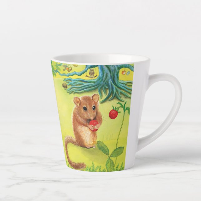 Hazel Dormouse Comendo Morango Pequeno Caneca Latt (Direita)