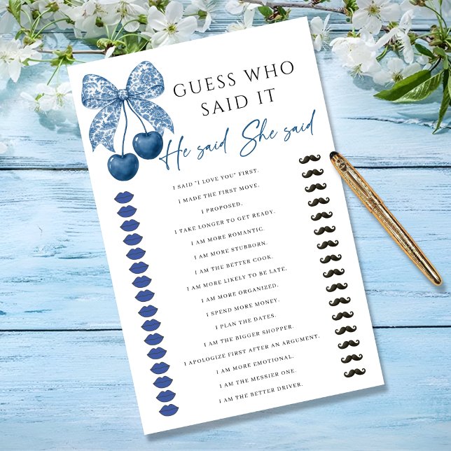 He said She said Blue Bow Bridal Shower Game (Criador carregado)