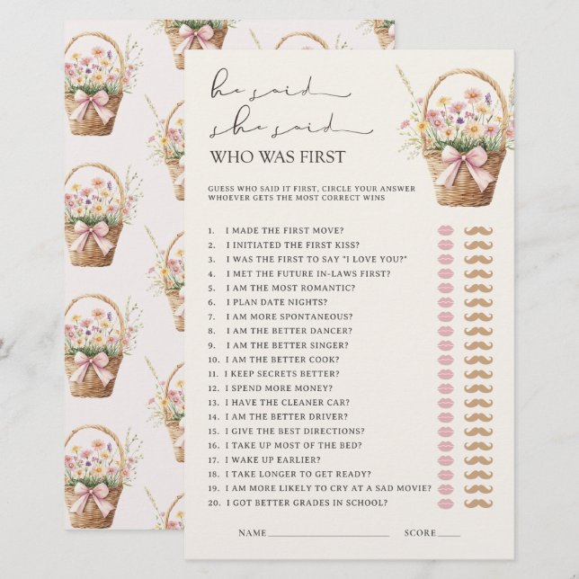 He Said She Said Floral Farmers Market Bridal Game (Frente/Verso)