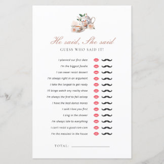He Said She Said Tea Party Bridal Shower Game