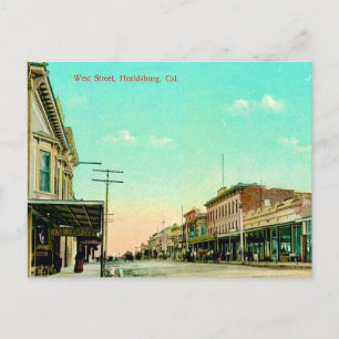 Healdsburg Vintage CA - Cartão Postal da West Stre