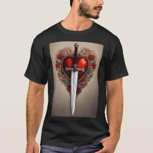 "Heart & Blade Harmony: Black T-shirt Edition"