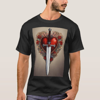 "Heart & Blade Harmony: Black T-shirt Edition"