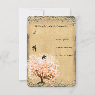 Heart Leaf Coral Tree Love Bird RSVP