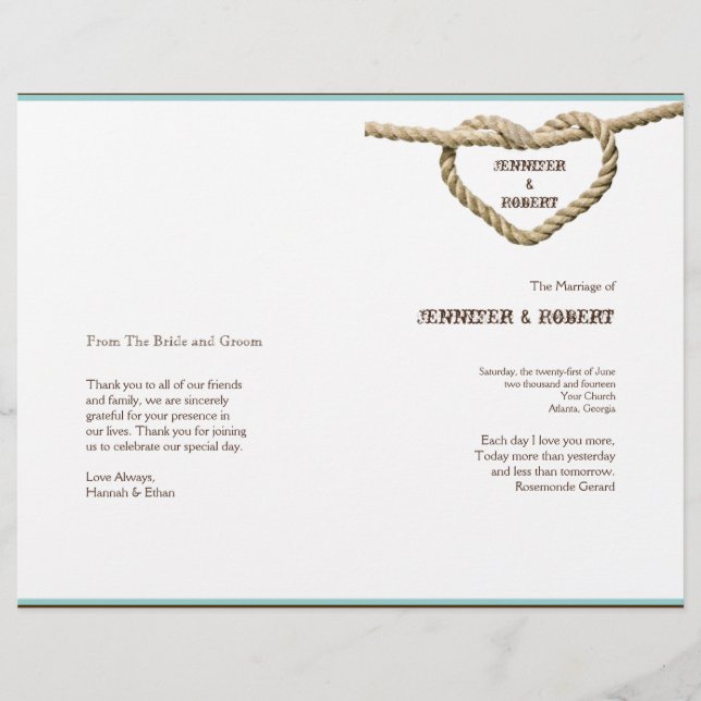 Heart Love Knot Western Wedding Program (Frente)