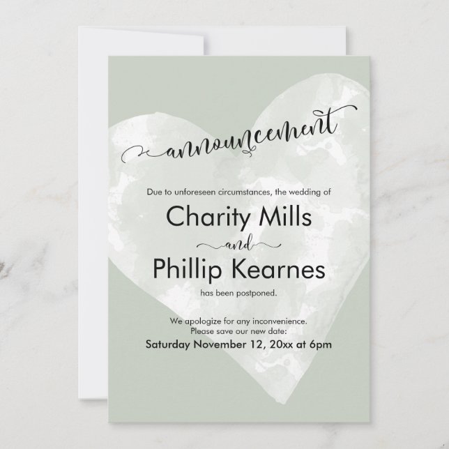 Heart Sage Green adiou o anúncio de casamento (Frente)