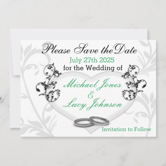 Heart & Vines Save The Date Card (Salve o cartão d (Frente)