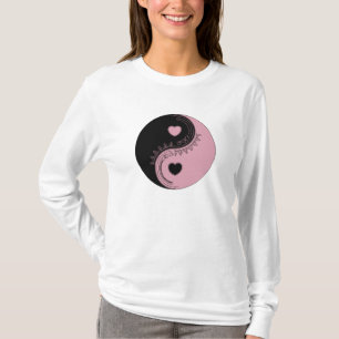 Heart Yin Yang T-Shirt Equilíbrio rosa e preto