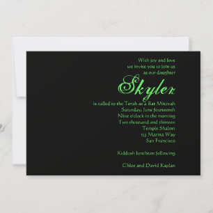 Hebraico Bat Mitzvah Convite Preto Verde