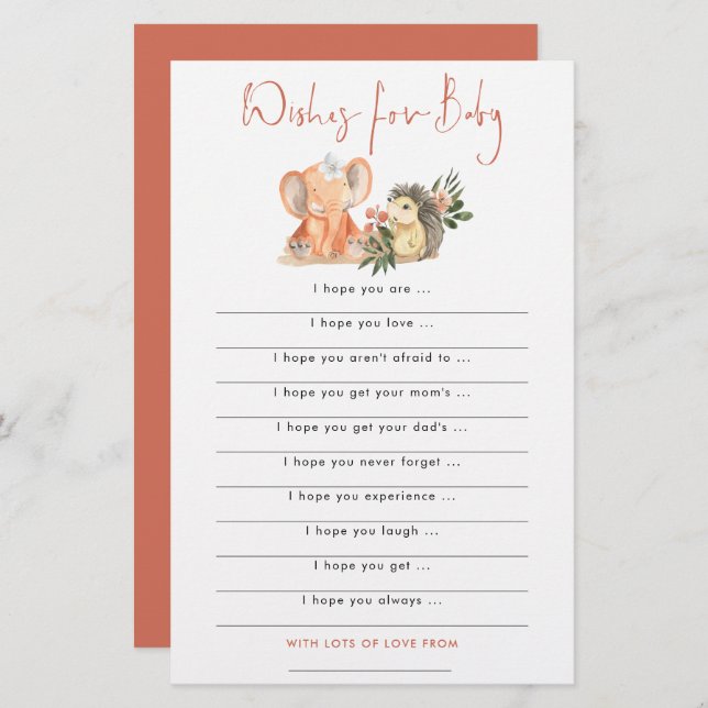 Hedgehog Elephant deseja Chá de fraldas (Frente/Verso)