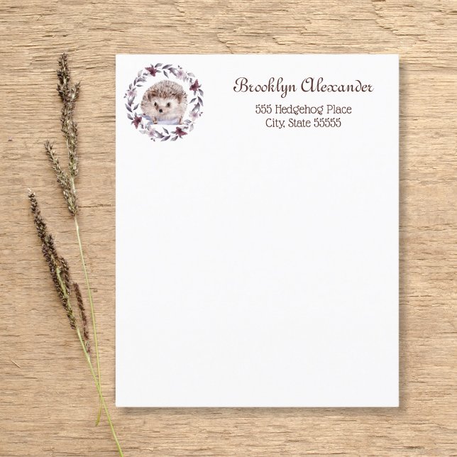 Hedgehog Watercolor Wreath Botanical Cute Pessoal (Criador carregado)