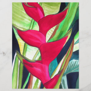 Heliconia Lobster Claw, flor de aquarela tropical