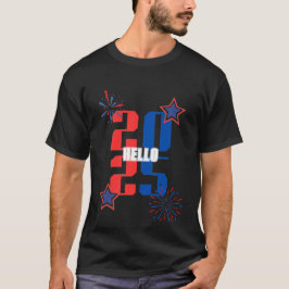 HELLO 2025 T-shirt vermelha e azul