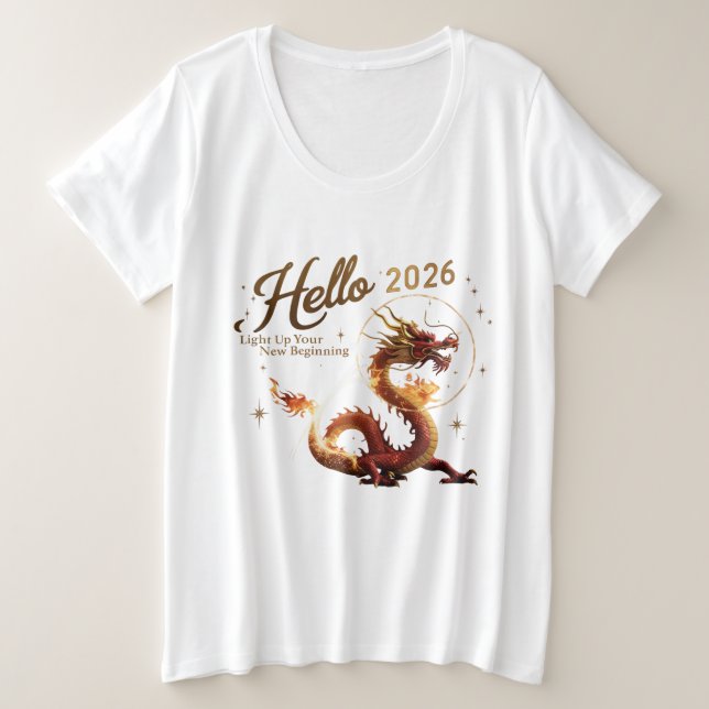 Hello 2026 Golden Dragon Plus Size Women's T-Shirt (Frente do Design)