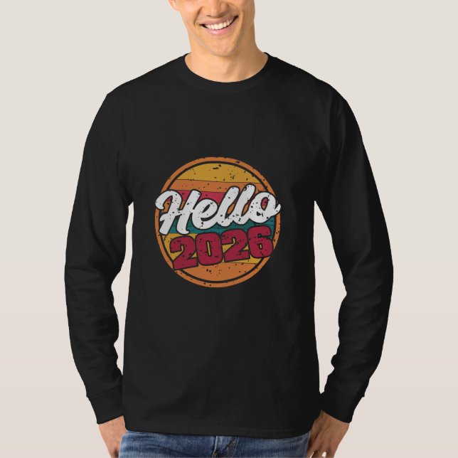 Hello 2026 Retro Sunset T-Shirt (Frente)