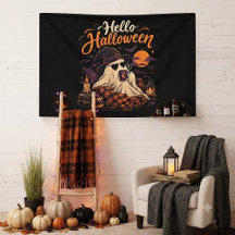 Hello Halloween Cute Ghost Drinking Coffee