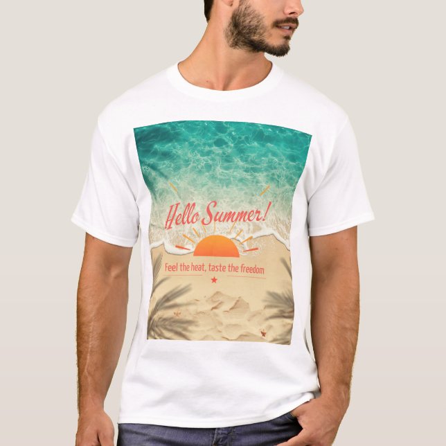 Hello summer beach sunset graphic t-shirt (Frente)