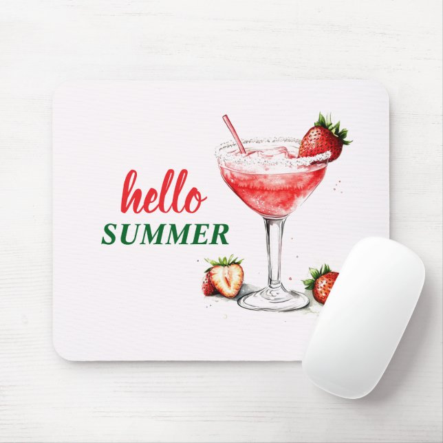 Hello Summer | Strawberry Cocktail Mouse Pad (Com mouse)