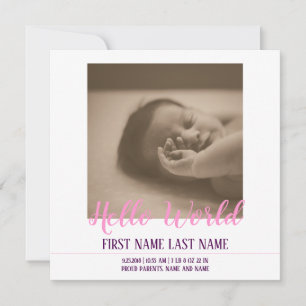 Hello World - anúncio de nascimento com foto