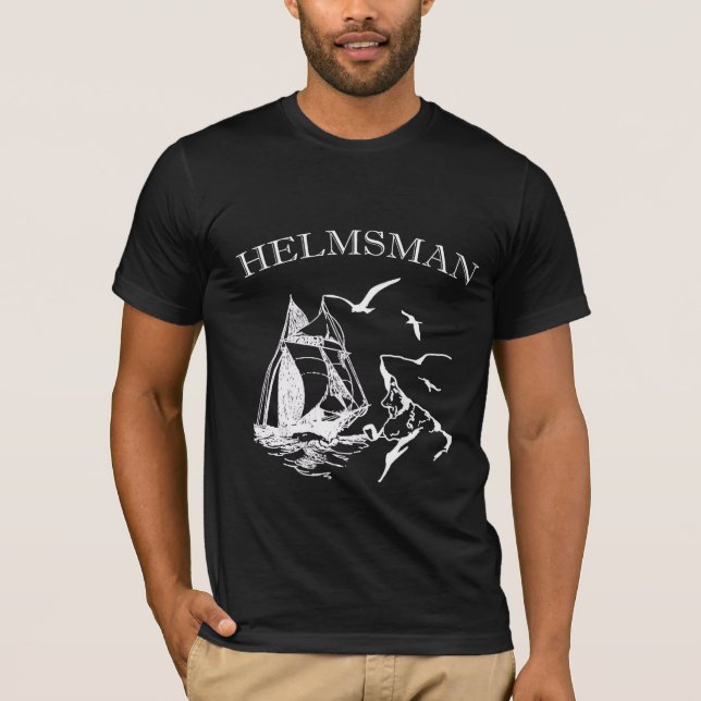 Helmsman Sailboat Sailor Mens Camiseta Negra (Frente)